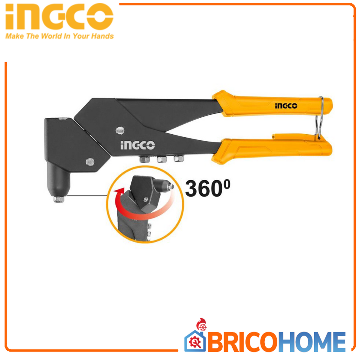 INGCO - Rivettatrice Manuale 360° SHHR106 | 10,5" | Testa Girevole | Rivetti Ø2,4-4,8mm | Corpo Lega Alluminio