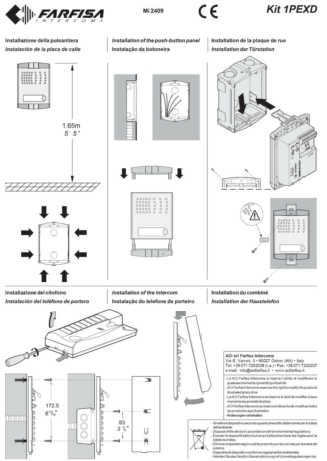 1PEXD 2-Draht (1+1) Einfamilien-Audio-Intercom-Kit - FARFISA -