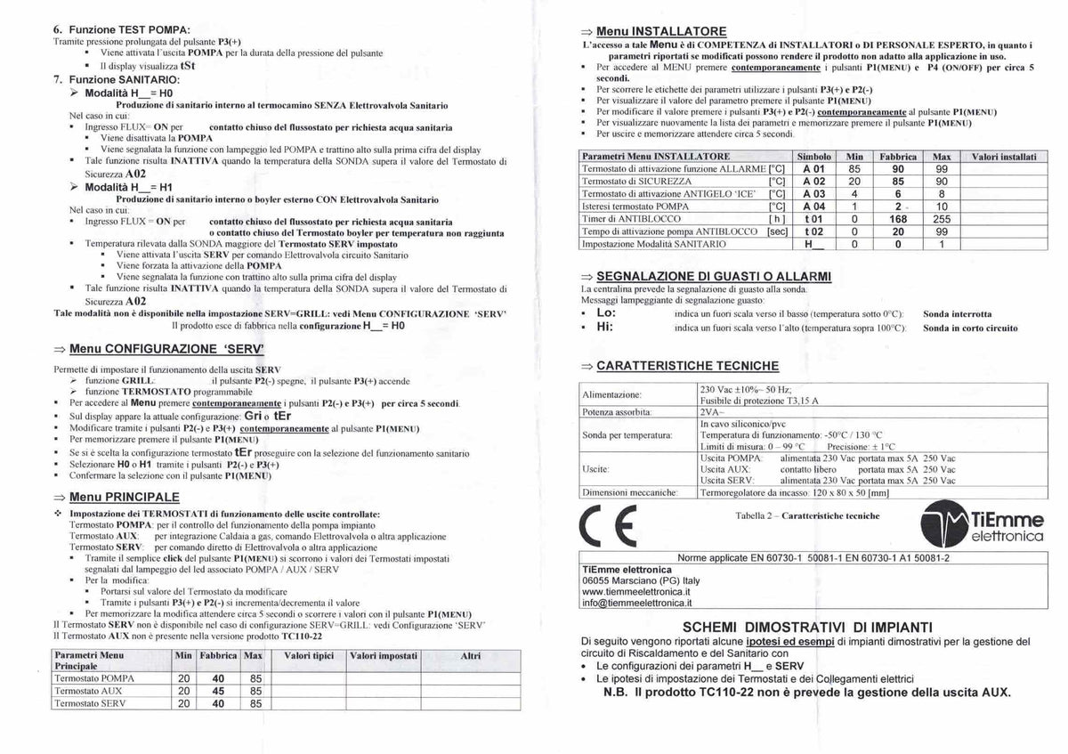 TIEMME - Centralina da Incasso Termocamini TC110 | 6 Configurazioni | Sonda Inclusa | 3 Moduli