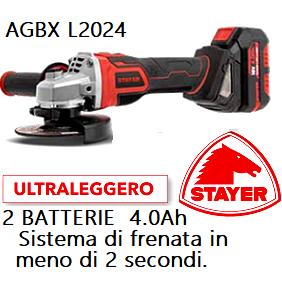 STAYER Meuleuse d'angle AGBX L2024 | Brushless 18V | Ø115mm | 2 Batteries 4Ah