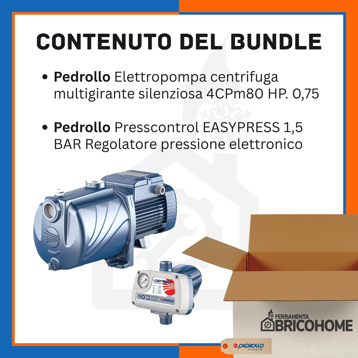 Kit Pedrollo électropompe Multigirante 4CPm80 0,75 HP + Presscontrol EASYPRESS 1,5 BAR [BUNDLE]