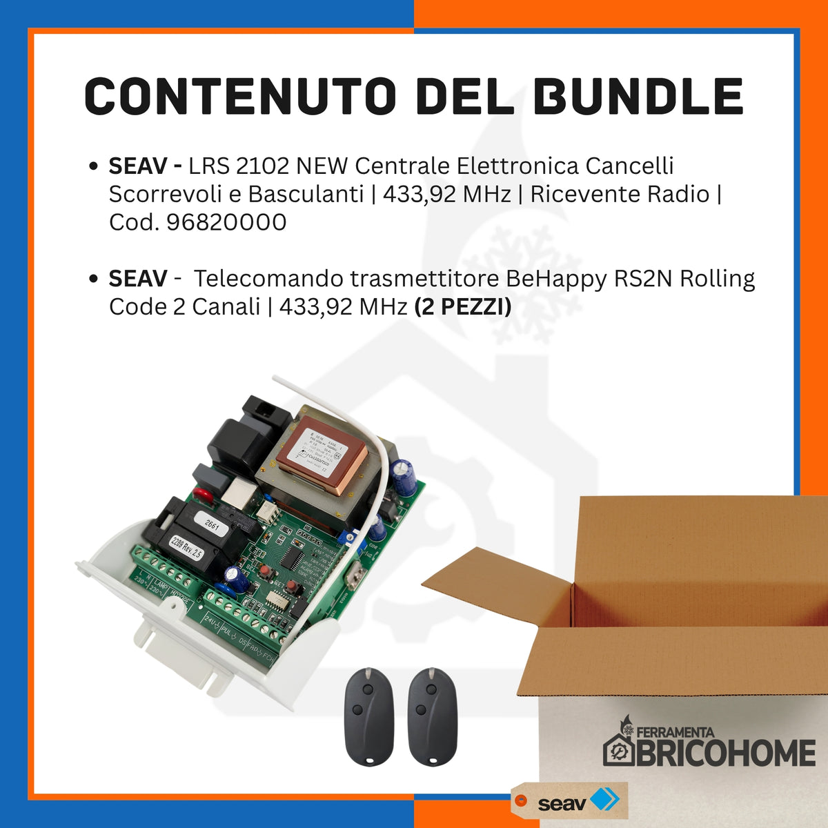Kit Seav Centrale Elettronica Cancelli Scorrevoli e Basculanti LRS 2102 NEW + 2 Telecomandi [BUNDLE]