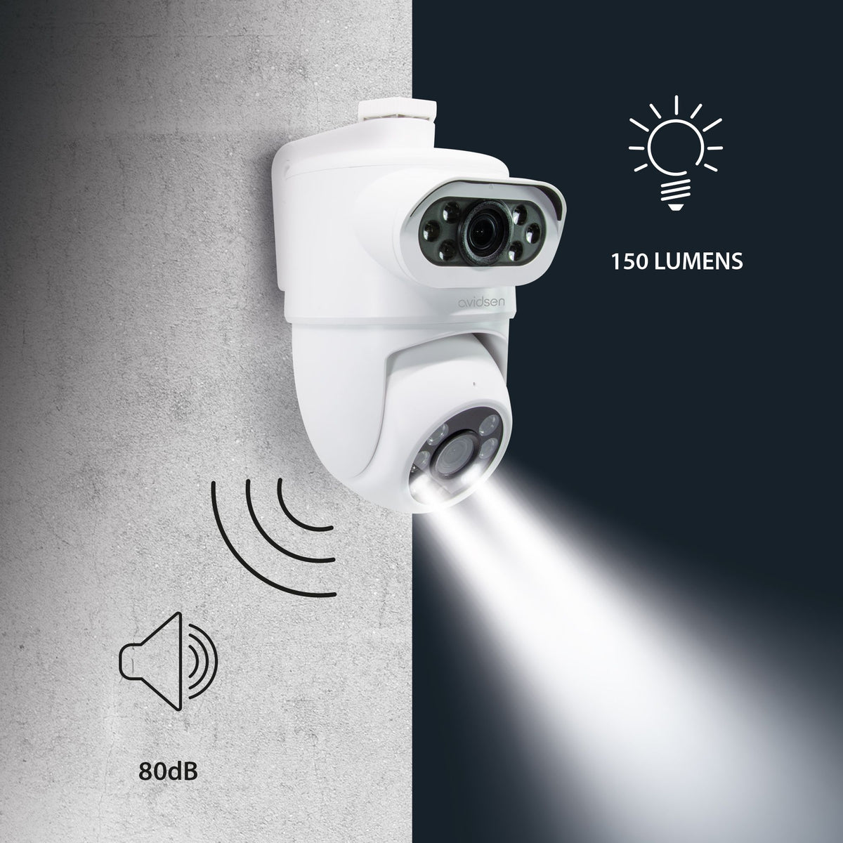 AVIDSEN - Motorisierte 2K-IP-Kamera für den Außenbereich HomeCam Dual PTZ 127156 | Duales Objektiv | PTZ 360° | Sirene | Wi-Fi