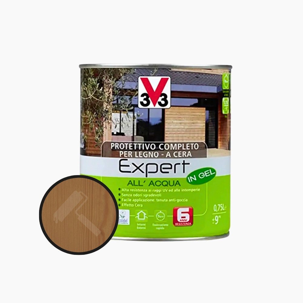 V33 - Impregnante Protettivo Expert all'Acqua in Gel Effetto Cera 0,75 Lt | Legno Esterno e Interno