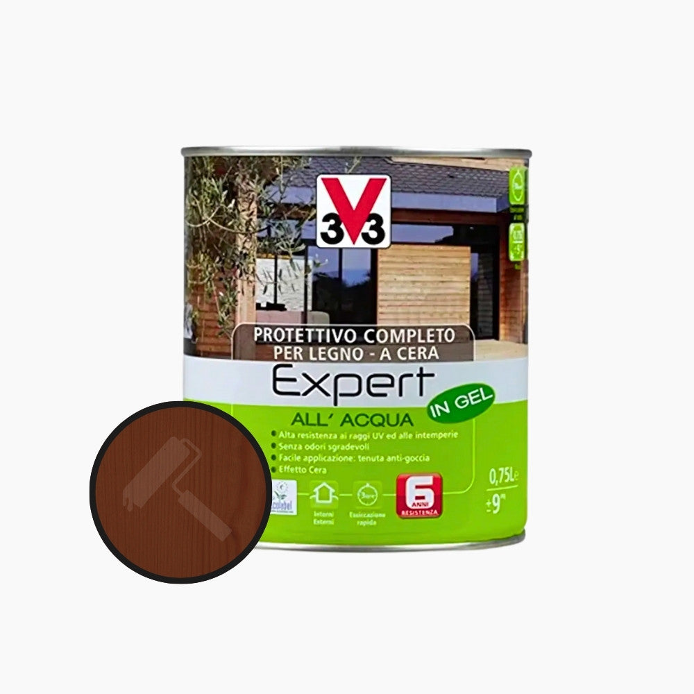 V33 - Impregnante Protettivo Expert all'Acqua in Gel Effetto Cera 0,75 Lt | Legno Esterno e Interno