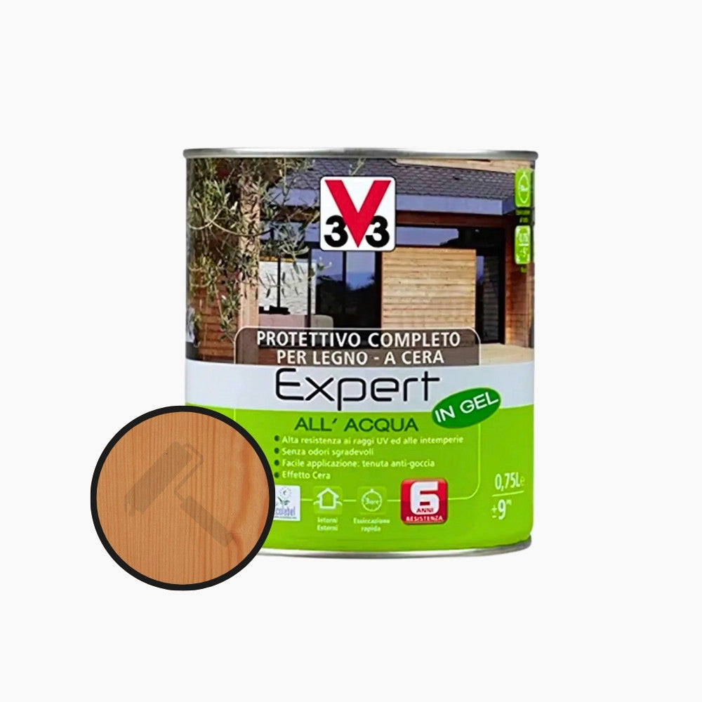 V33 - Impregnante Protettivo Expert all'Acqua in Gel Effetto Cera 0,75 Lt | Legno Esterno e Interno