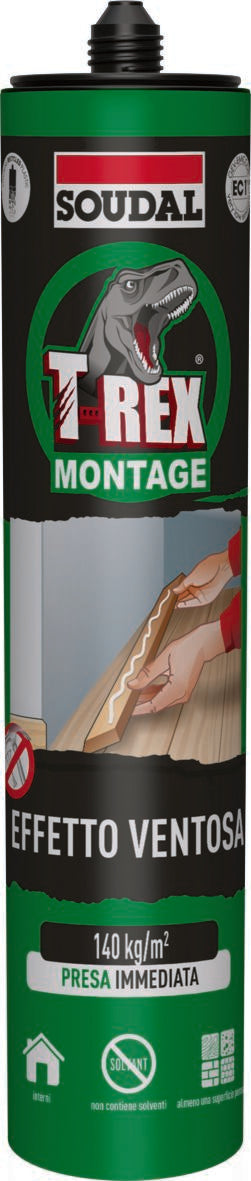 SOUDAL T-Rex Montage Effetto Ventosa 380g cartuccia adesivo privo di solventi 140kg/m²