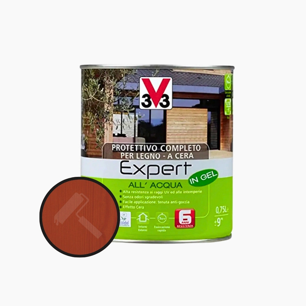 V33 - Impregnante Protettivo Expert all'Acqua in Gel Effetto Cera 0,75 Lt | Legno Esterno e Interno