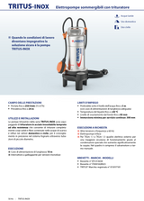 Pedrollo TRITUS-Inox TIGm 0.75 1HP submersible electric pump with grinder for drainage of cesspits and sewage