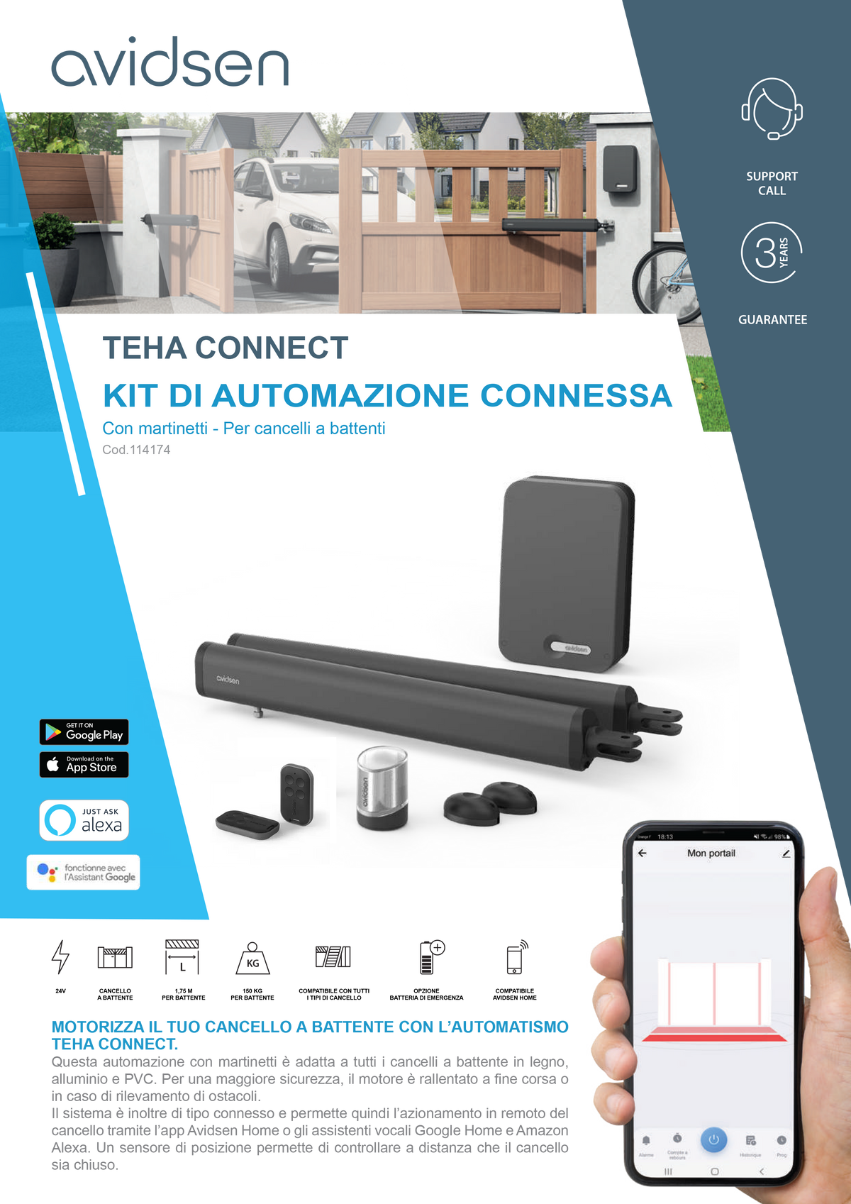 Avidsen 24V Teha Connect Wi-Fi-fähiges Doppelflügel-Torautomatisierungsset - 114174