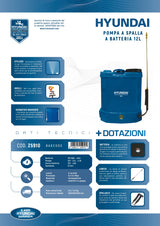 HYUNDAI - Pompa Irroratrice a Spalla a Batteria 12L 25910 | 12V 8Ah Litio | 4 Ugelli | Lancia Inox
