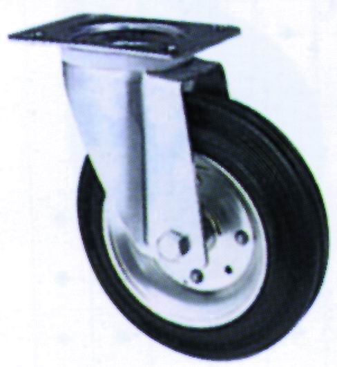 Swivel rubber wheel with 100x28mm plate