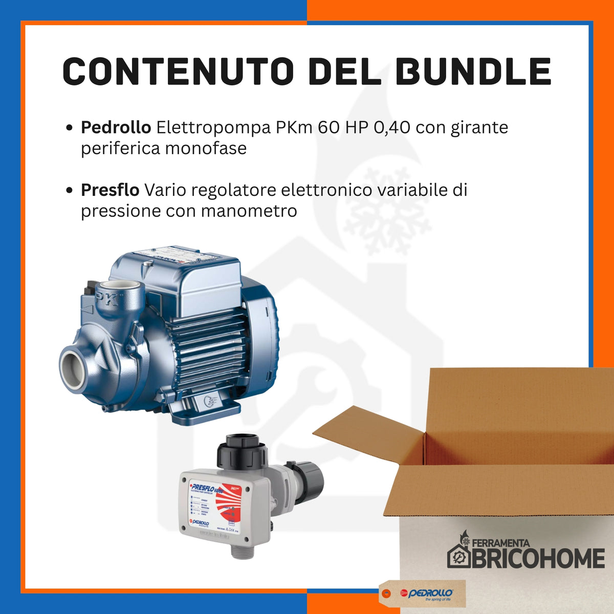 Kit Pedrollo Pompe électrique PKm 60 HP 0,40 + Presflo Vario Régulateur électrique [BUNDLE]
