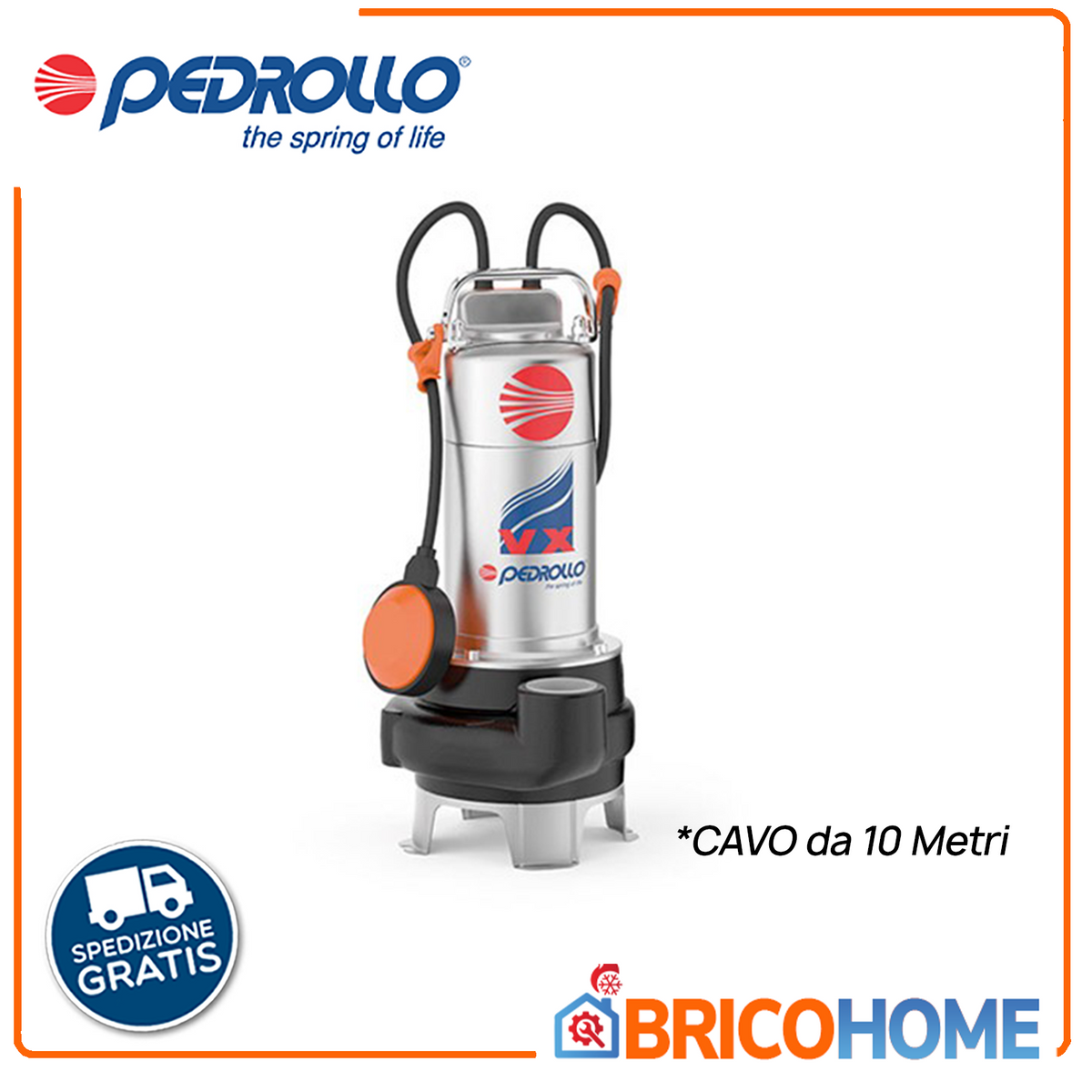 PEDROLLO - Elettropompa Sommergibile VXm 15/35 | Drenaggio Liquami | 1,1kW | 500 l/min | Cavo 10m