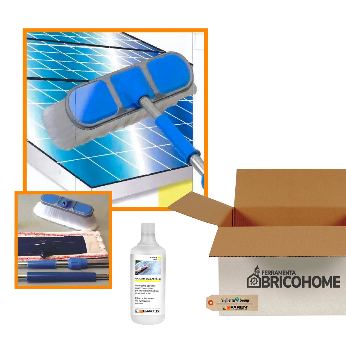 Kit Viglietta pulizia pannelli solari allungabile fino a 410 cm + FAREN Detergente Solar Cleaning 1LT  [BUNDLE]