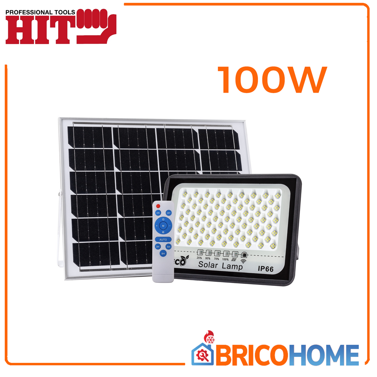100W Solar LED Floodlight with Twilight Sensor and Remote Control