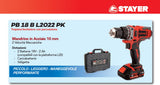 18V Impact Drill Driver with 2 x 2Ah Batteries in Case - STAYER PB 18 B L2022 PK