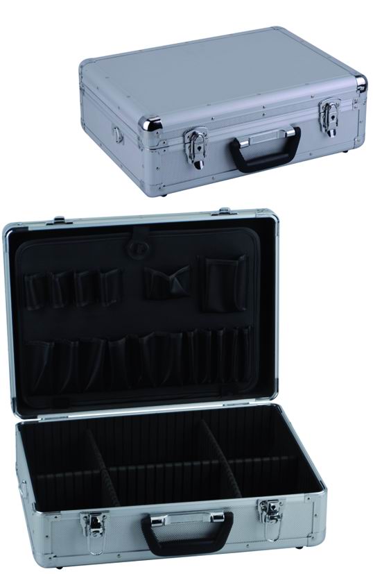 VIGOR - Valigetta Portautensili in Alluminio Midi Tondi 40545-04 | 420x310x125mm | Spigoli Tondi | Paraspigoli Cromati | Interno Morbido con Separatori