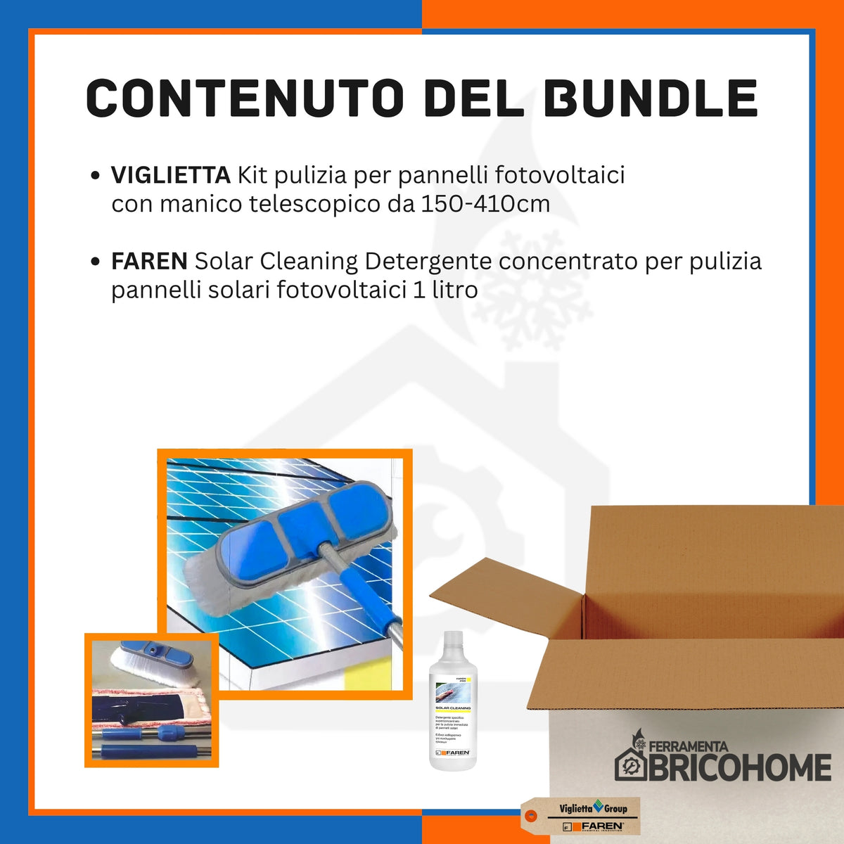 Kit Viglietta pulizia pannelli solari allungabile fino a 410 cm + FAREN Detergente Solar Cleaning 1LT  [BUNDLE]