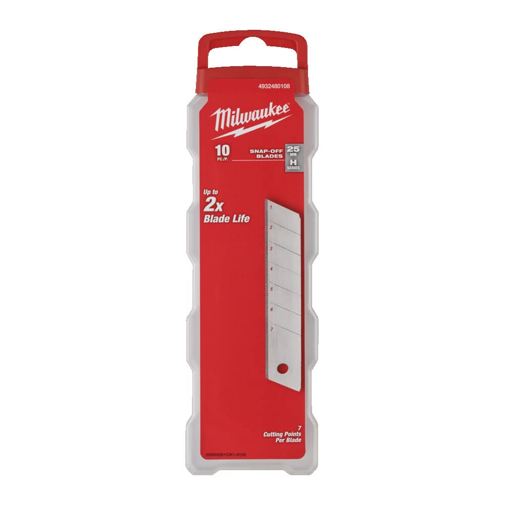 MILWAUKEE - Lame a Spezzare per Taglierino 4932480108 | 25mm | Set 10 Pezzi | Acciaio | Cutter