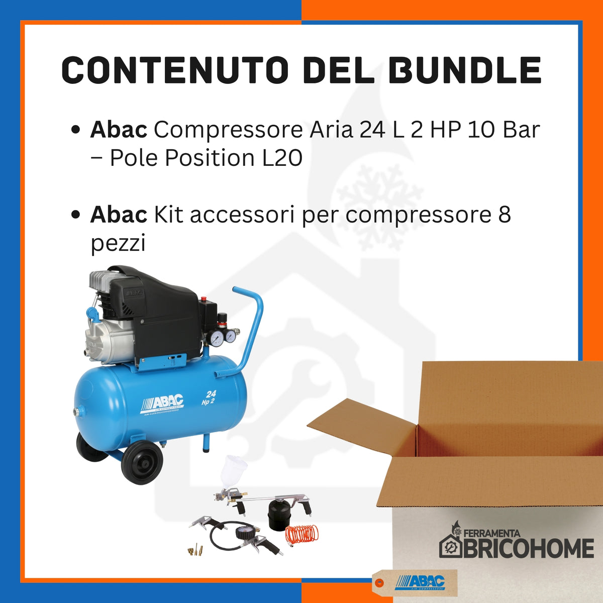 Kit Abac Compressore Aria Pole Position L20 24 Litri + Accessori [BUNDLE]