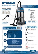 HYUNDAI - Aspiratore Solidi e Liquidi 38L 1400W 45038 | Filtro Acqua 2 Serbatoi | Cartongesso | Inox | 2 Ventole