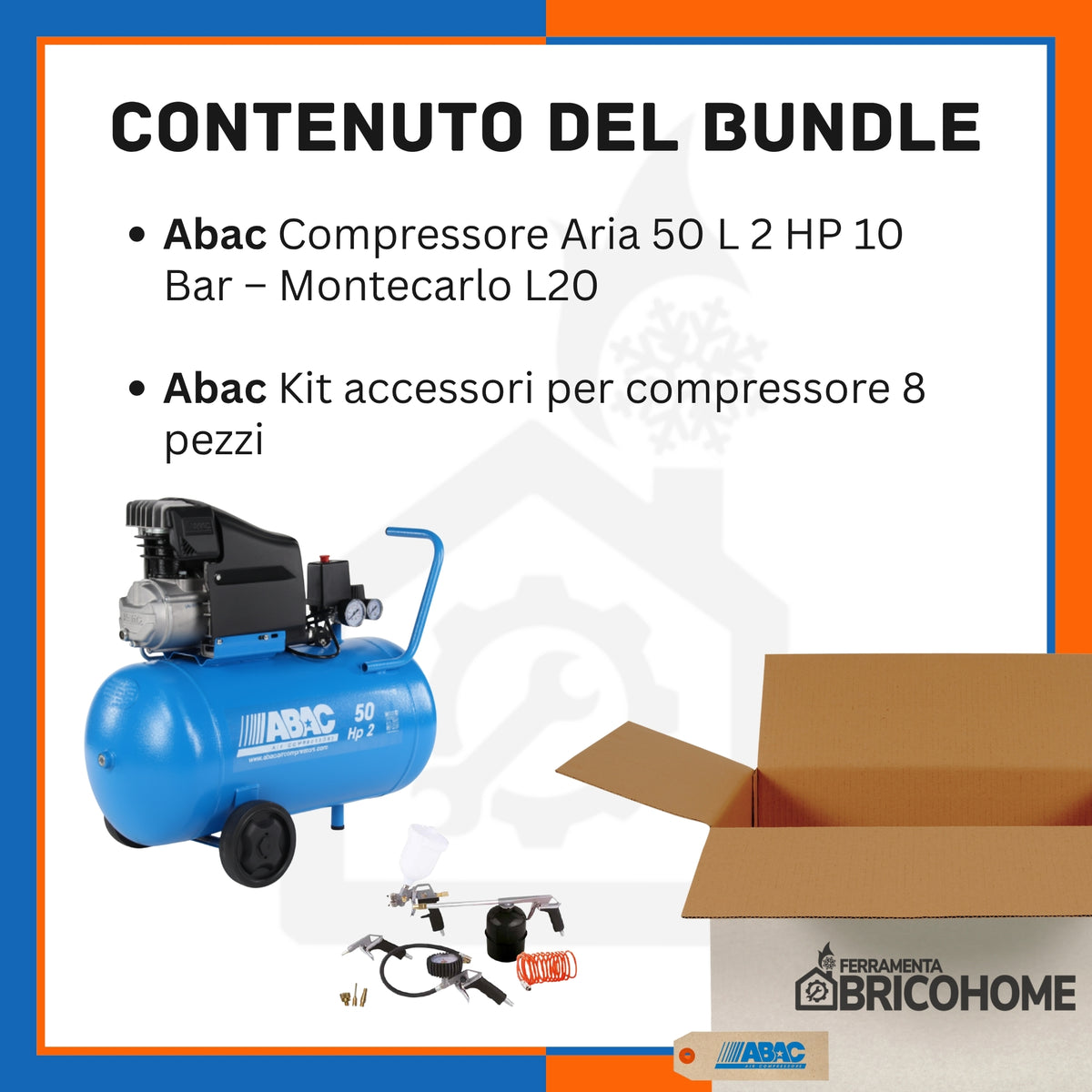 Kit Abac Compressore Aria Montecarlo L20 50 Litri + Accessori [BUNDLE]