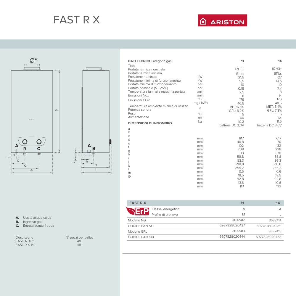Ariston FAST RX – Scaldacqua a Gas Istantaneo a Camera Aperta 11 Litri | Accensione Elettronica
