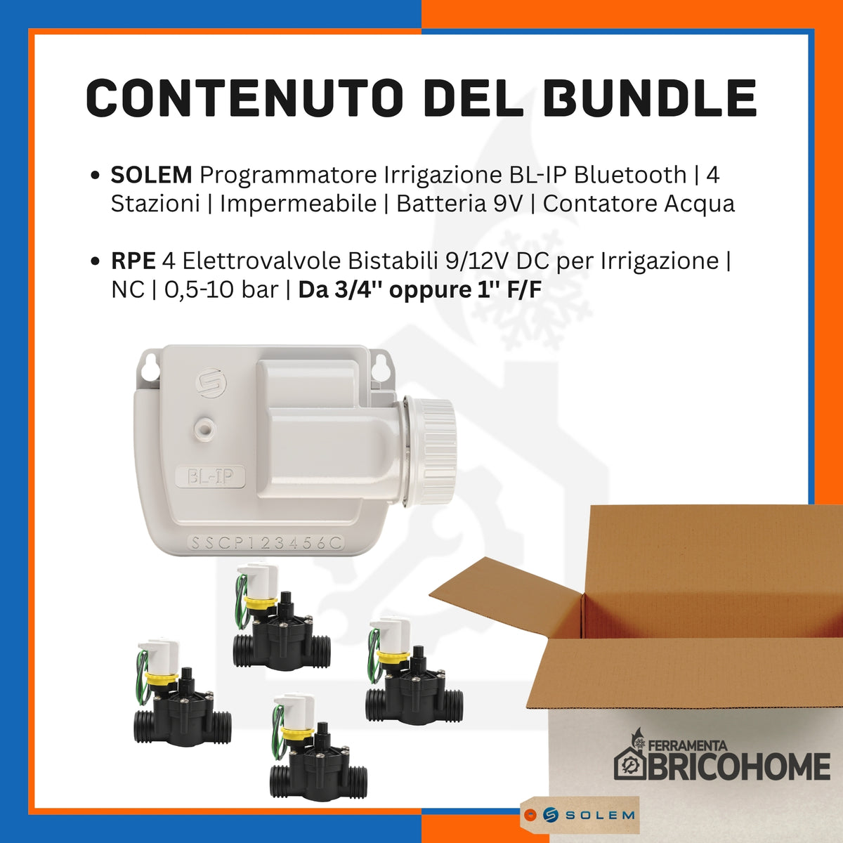Kit Programmateur d'Irrigation SOLEM 4 Stations + 4 Électrovannes Bistables RPE [BUNDLE]