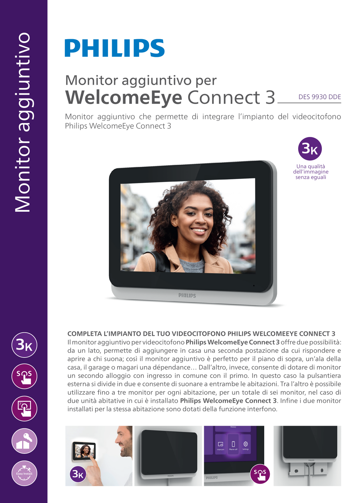 PHILIPS - Monitor Aggiuntivo Wi-Fi 7" 3K 531048 | WelcomeEye Connect 3 | Videocitofono Connesso