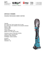 FUMASI - Pressatrice Professionale Compact a Batteria 570038PA | 19kN | Brushless | Testa 180° | 2 Batterie 18V | Senza Matrici
