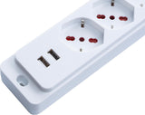 Steckdosenleiste mit Kabel, 4 Steckdosen/Schuko 10/16A + 2 USB-Anschlüsse + Schalter - Emilia Specialist ROSI
