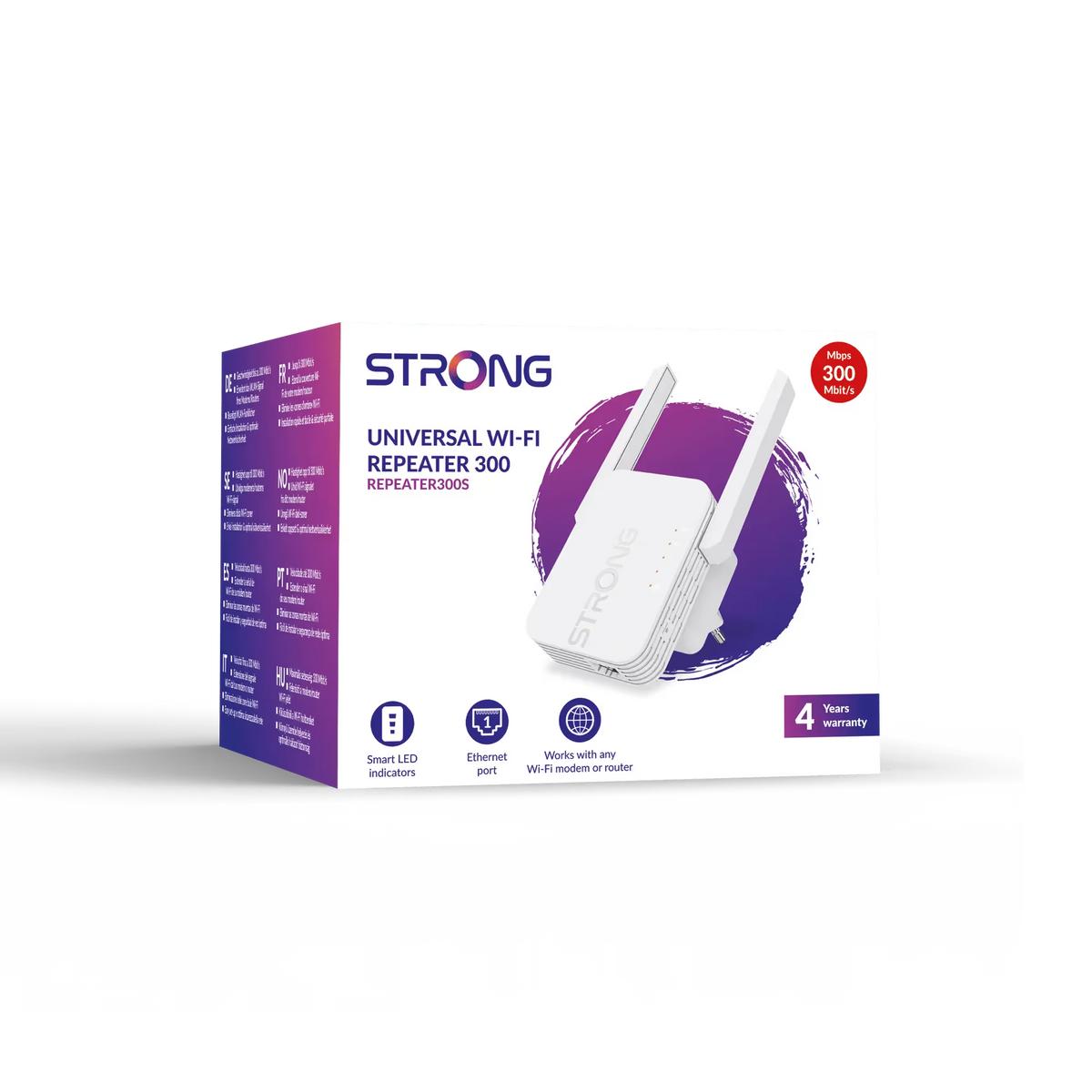 STRONG - Repeater Wi-Fi Universale 300S | 300 Mbps | 2,4 GHz | 2 Antenne | LED Segnale | WPA2-PSK