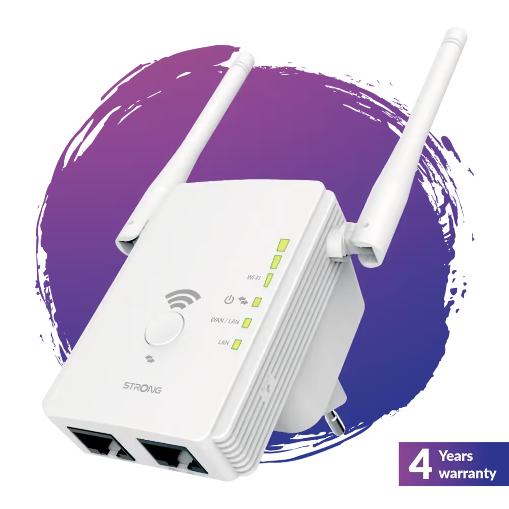 STRONG - Repeater Wi-Fi Universale 300V2 | 300 Mbps | 2,4 GHz | 2 Antenne | Access Point Router | WPA2