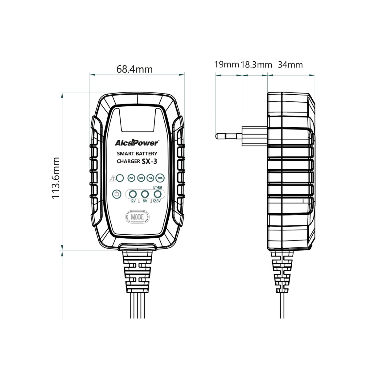 ALCAPOWER - Caricabatteria Automatico SX-3 702908 | 2,5A | 6V/12V | LiFePO4 | 8 Modalità | Mantenitore di Carica | WET GEL AGM