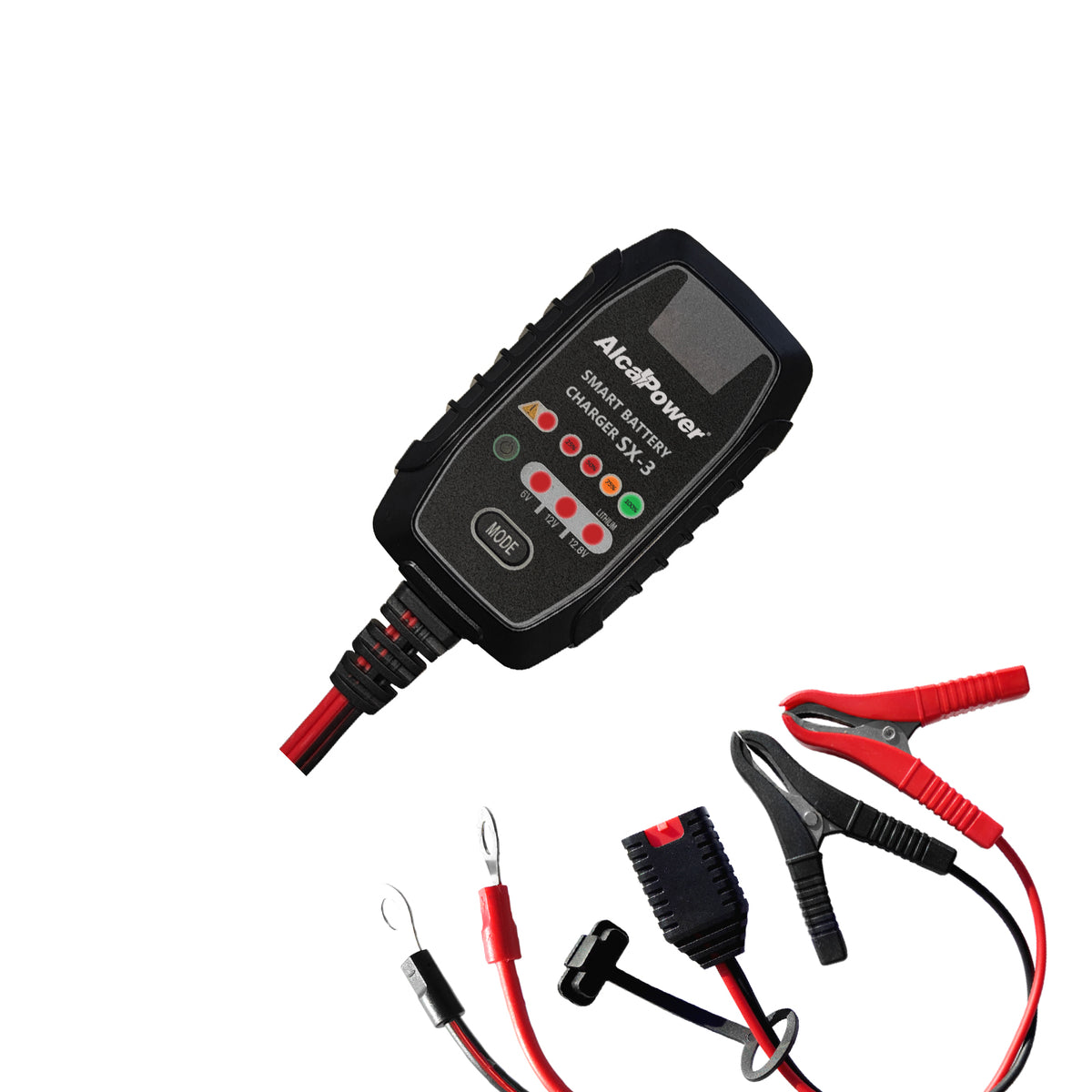 ALCAPOWER - Caricabatteria Automatico SX-3 702908 | 2,5A | 6V/12V | LiFePO4 | 8 Modalità | Mantenitore di Carica | WET GEL AGM