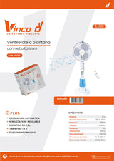 VINCO - Ventilatore Nebulizzatore 70717 | 75W | Ø40cm | 3,2L | Telecomando | Timer