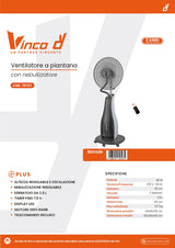 VINCO Nebelventilator 70727 | 80W | Ø43cm | 3,5L | Rollen | Fernbedienung