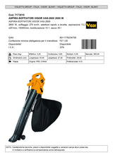VIGOR - Soffiatore Aspiratore VAS-2600 | 2600W | 270 km/h | Biotrituratore | Sacco 35L