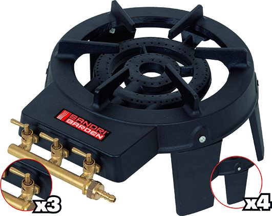SANDRIGARDEN - Fornellone a Gas 3 Rubinetti 8 kW | Telaio e Bruciatore in Ghisa | 4 Piedi | G30/G31