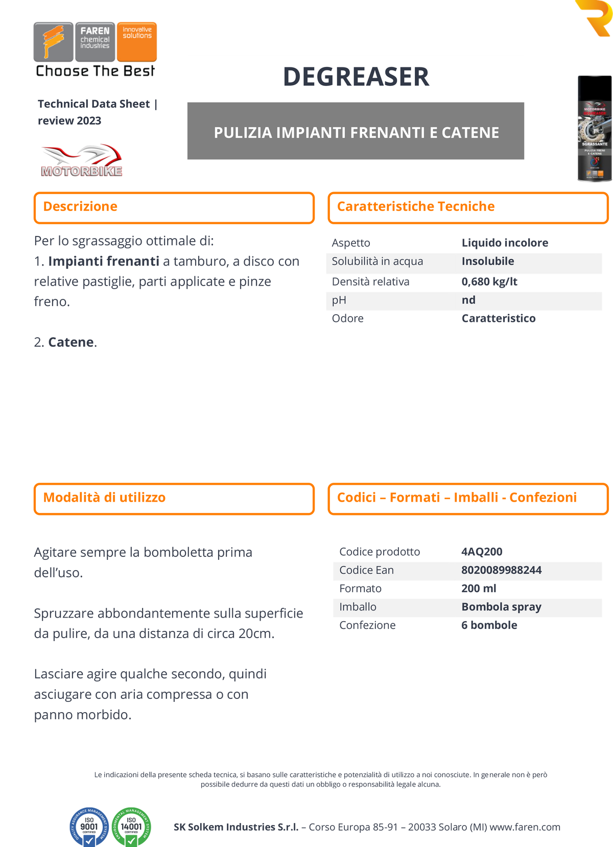 Pulitore impianti frenanti e catene DEGREASER