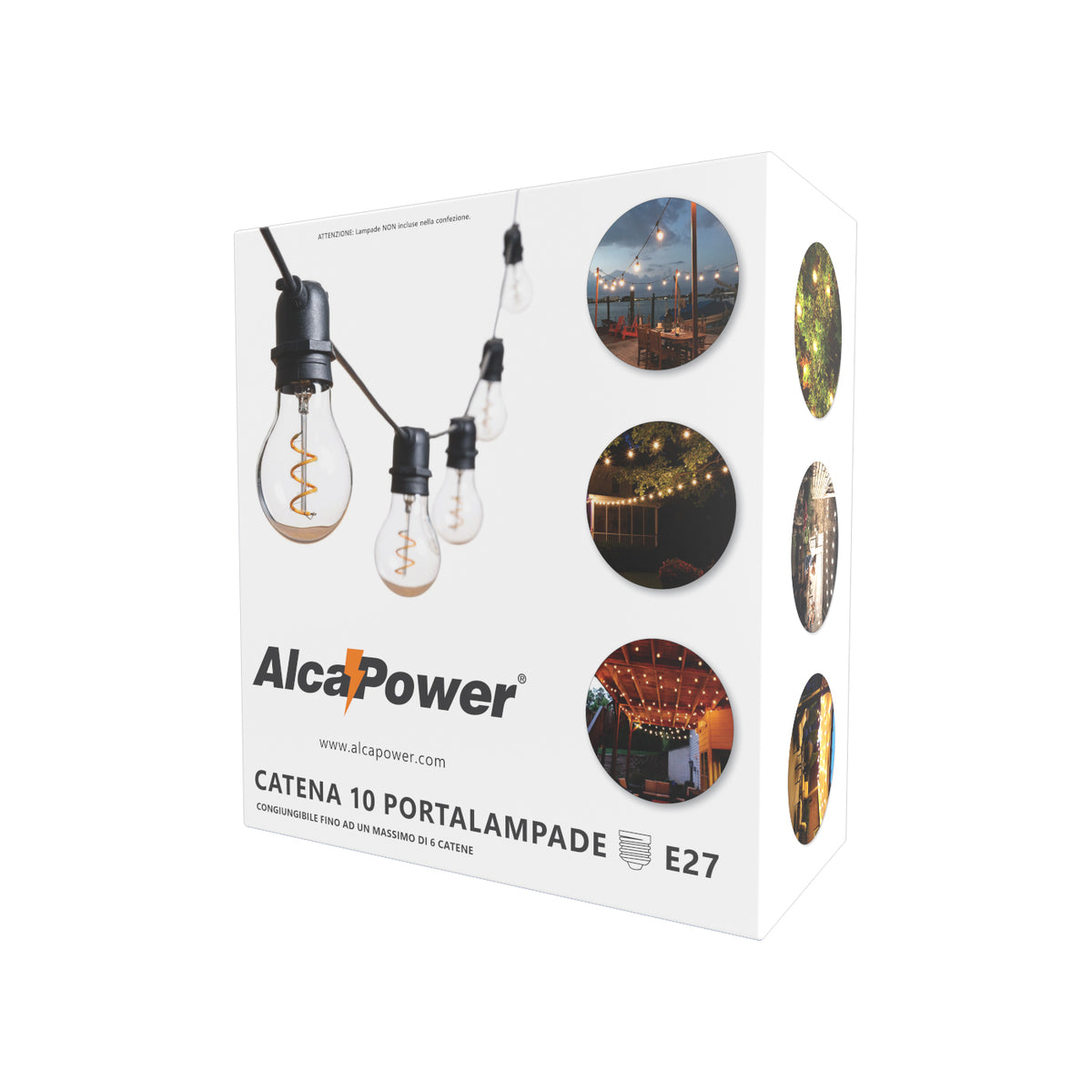 Garden light chain with 10 E27 lamp holders - Black - 11.5mt
