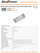 Alimentatore Driver per pannelli LED 220-240V Out 24-42V 900mA DC 40W