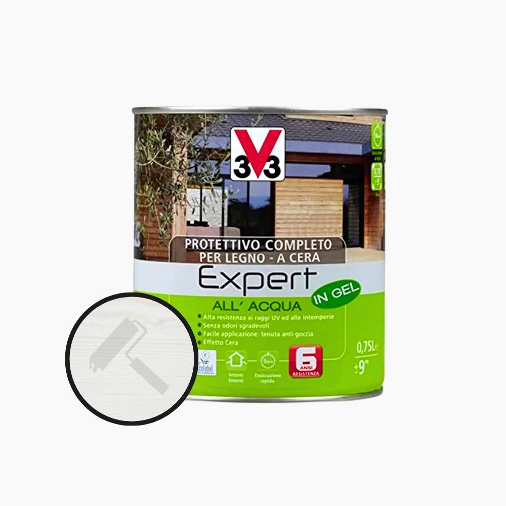 V33 - Impregnante Protettivo Expert all'Acqua in Gel Effetto Cera 0,75 Lt | Legno Esterno e Interno