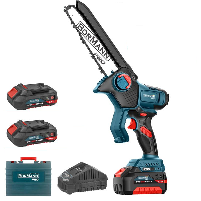 Bormann Pro - Motosega Potatura 20V | Brushless | Lama 20cm | 2 Batterie 2Ah | 1,3kg