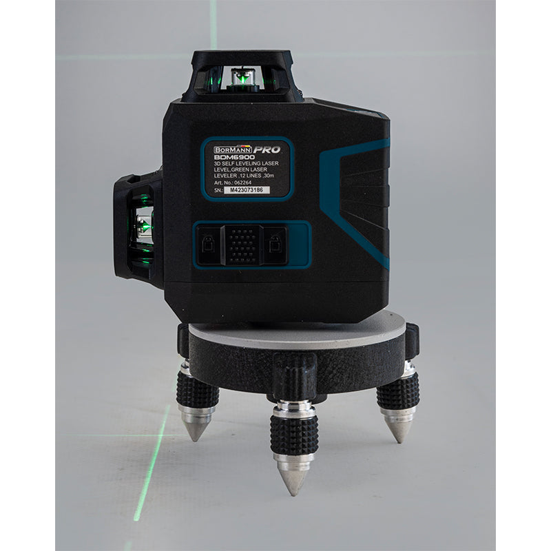 BORMANN Pro - Livella Laser Autolivellante BDM6900 | Raggio Verde | 3x360° | 12 Linee | Portata 30m