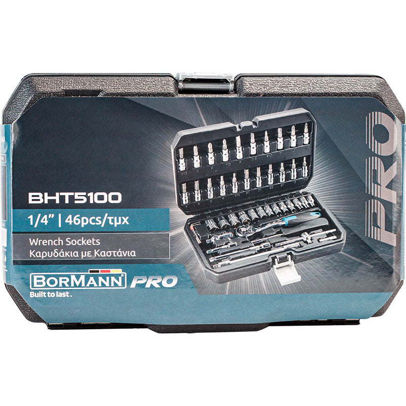 BORMANN Pro - Set 46pz Chiavi a Bussola con Cricchetto BHT5100 | 1/4'' | Acciaio Cr-V | Valigetta