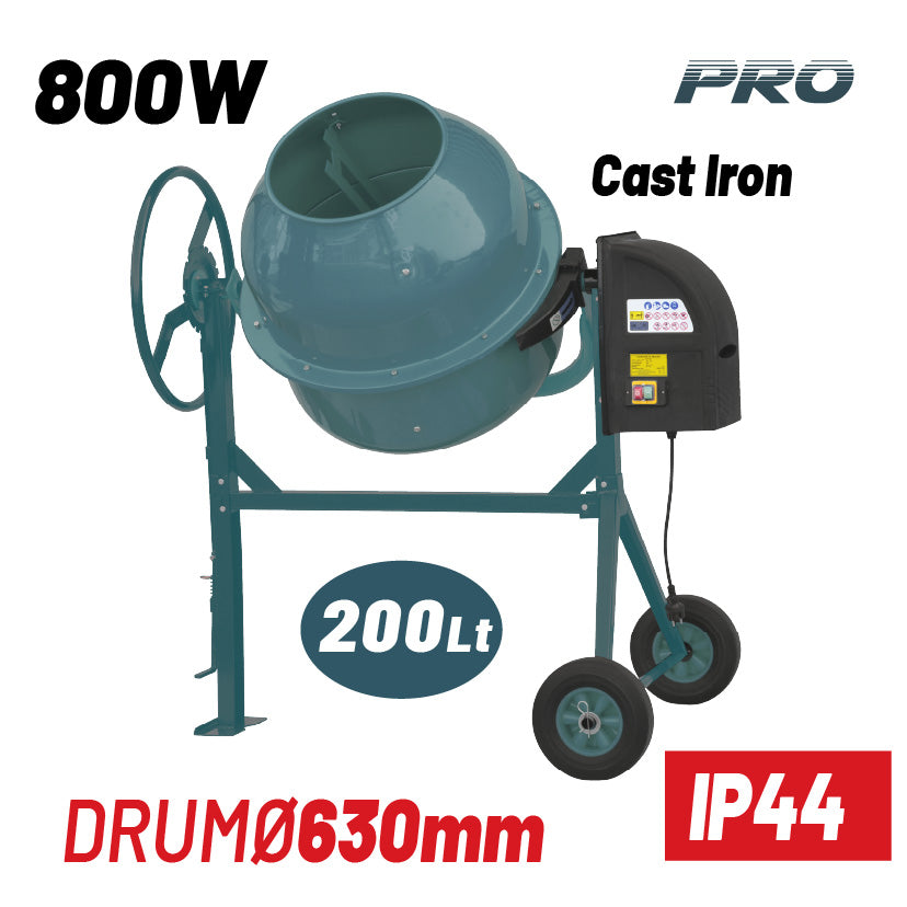 BORMANN Pro - Betoniera Elettrica BMX2010 | 200L | 800W | Motore Rame | Corona Ghisa 630mm | IP44
