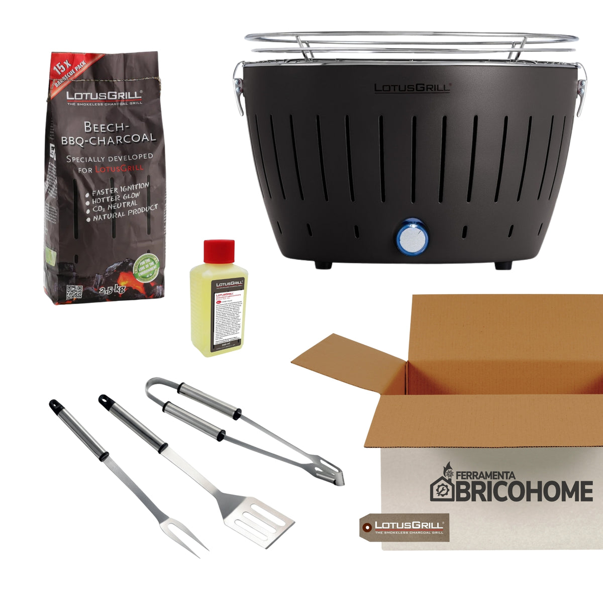 Kit Lotusgrill Barbecue da tavolo CLASSIC + Set 3 Utensili + Carbone + Gel [BUNDLE]