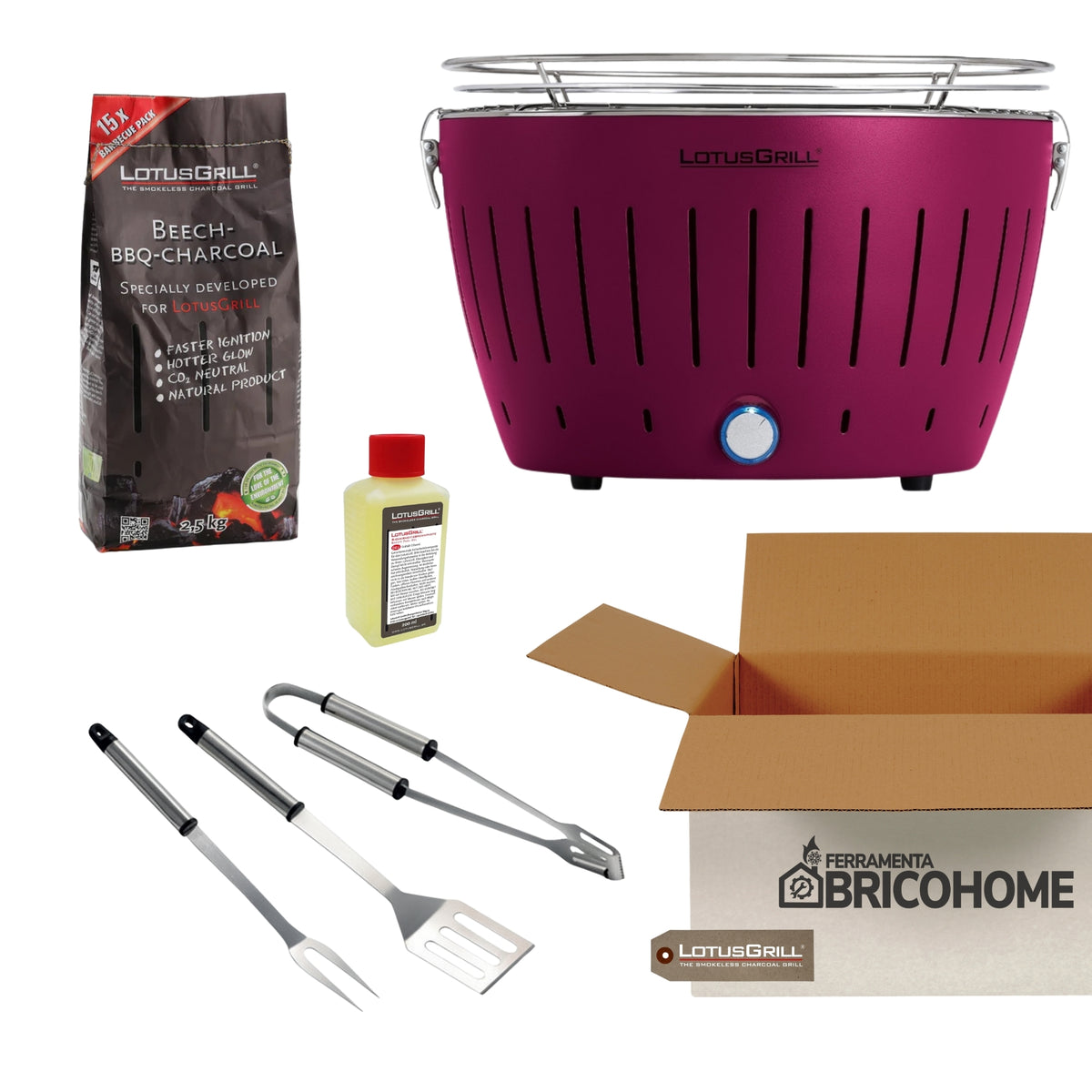 Kit Lotusgrill Barbecue da tavolo CLASSIC + Set 3 Utensili + Carbone + Gel [BUNDLE]